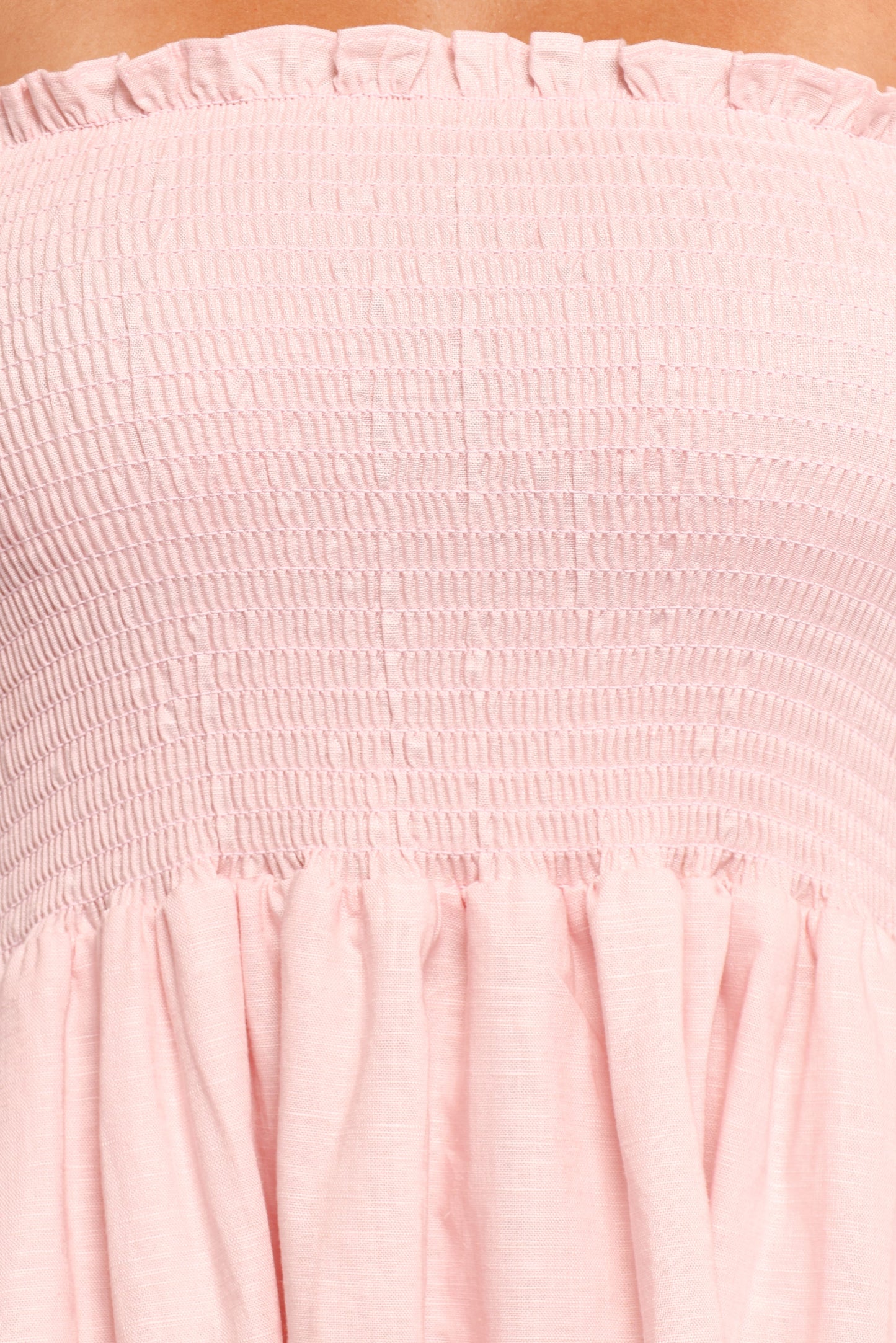 Domenica Shirred Long Sleeve Midi Dress - Pink