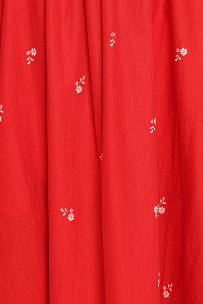 Domenica Shirred Long Sleeve Midi Dress - Red Floral Bandana