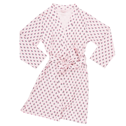 Womens Organic Robe - Pink Tiny Flower Block Print