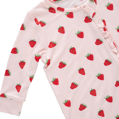 Baby Ruffle Bamboo Romper - Strawberries