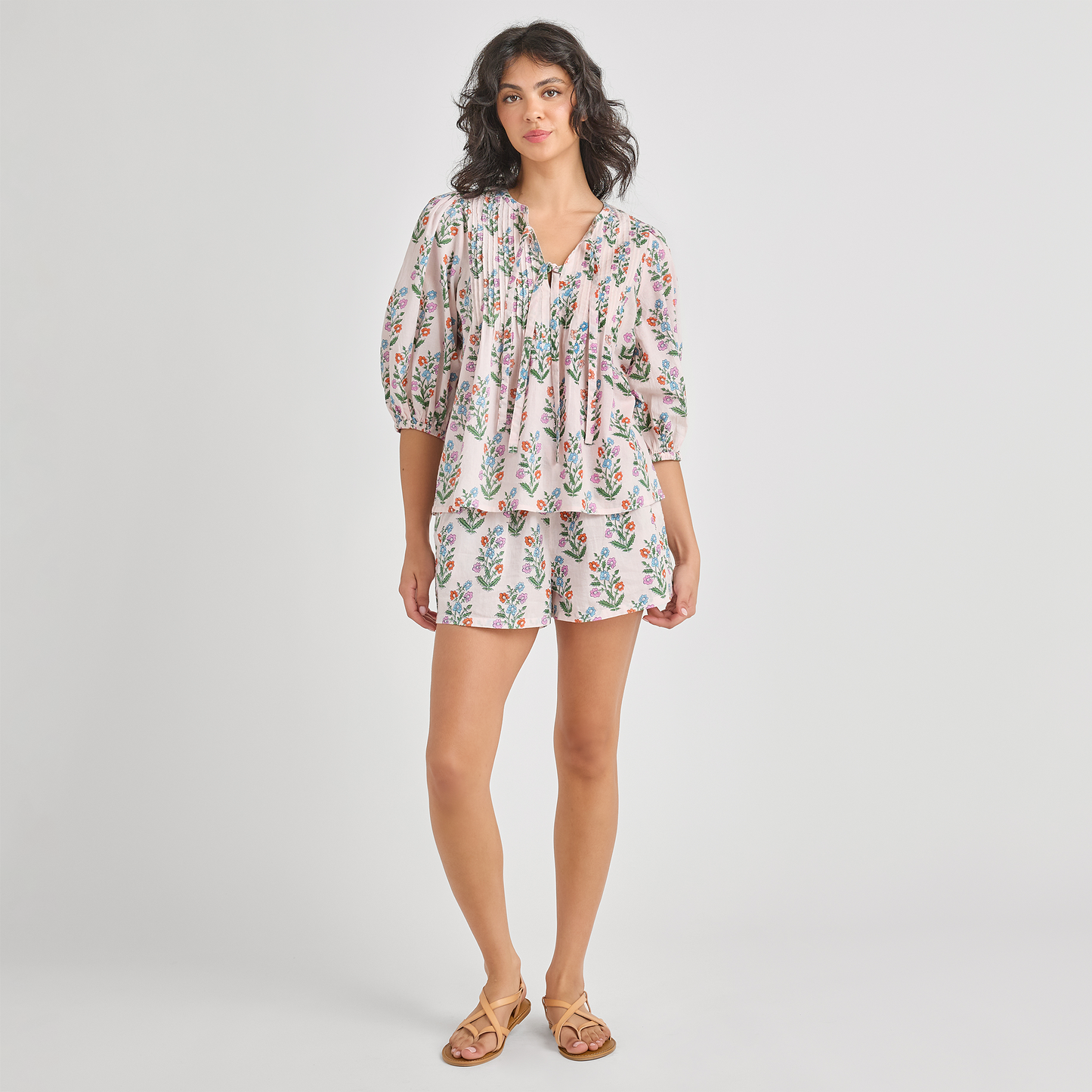 Womens Indira Top - Pink Dewdrop Block Print