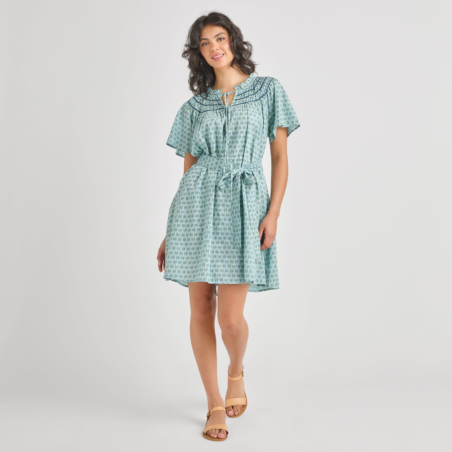 Womens Brynn Dress - Blue Prairie Block Print