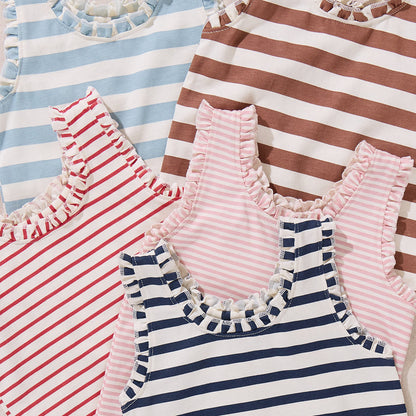 Joy Ruffle Tank - Cocoa Stripe